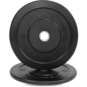 CAP Elite 10 lb Pair Olympic Bumper Plate, Medium Bounce Virgin Rubber Weight Plate with Stainless Steel Anchored Hub, 2-Inch Olympic Barbell Compatible for Strength Training, Weightlifting & Home Gym Workouts