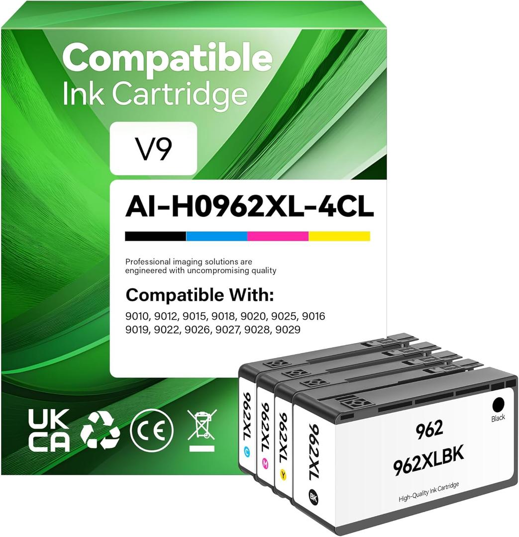 962XL Ink Cartridges Combo 4-Pack High Yield Replacement for HP 962 962XL Ink Compatible with OfficeJet 9012 Pro 9010 9014 9015 9016 9018 9019 9020 9022 9025 9028 e Printers Black Cyan Magenta Yellow 