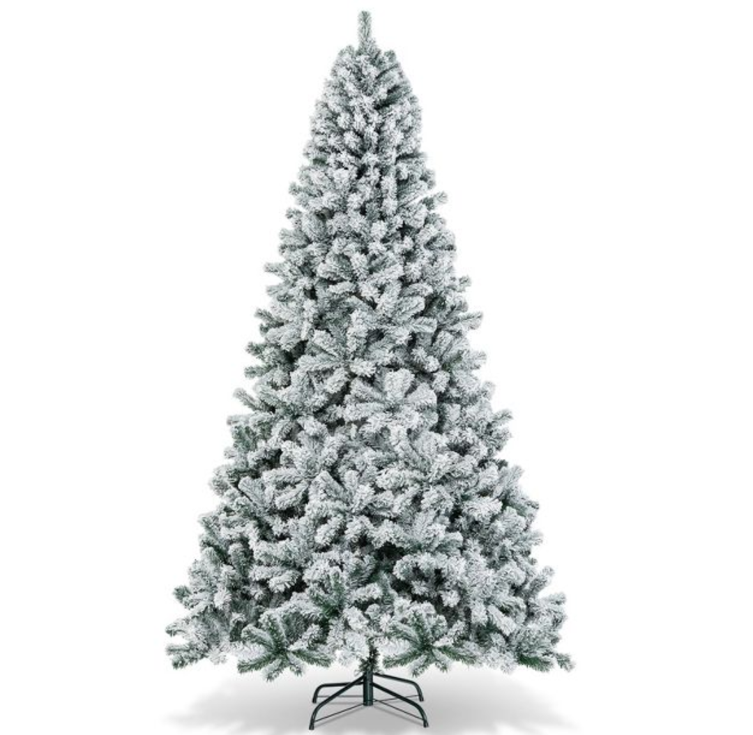 9ft Snow Flocked Hinged Artificial Christmas Tree Unlit Metal