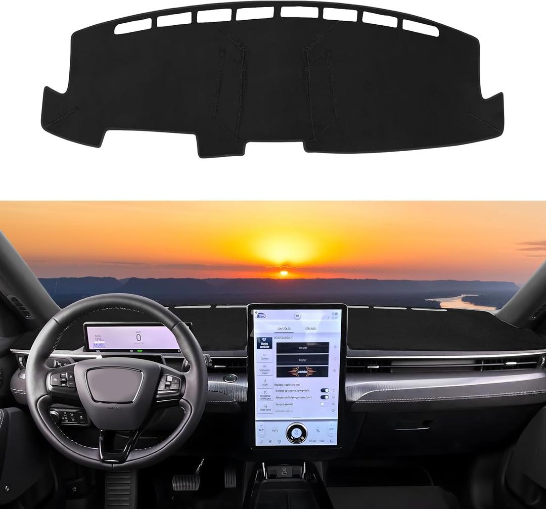Dashboard Cover Mat Custom Fit for 2021-2024 2025 Ford Mustang Mach-E Dash Cover Nonslip Dash Mat Protector Sunshade No Glare Black