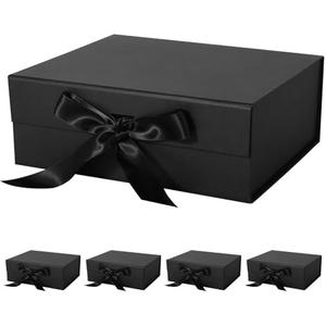 LFBOX Black Gift Box with Ribbon Magnetic Lids 10.2x9x3.74 in, Bridesmaid Groomsman Proposal Boxes, Wedding Graduation Storage Box 5 Pack