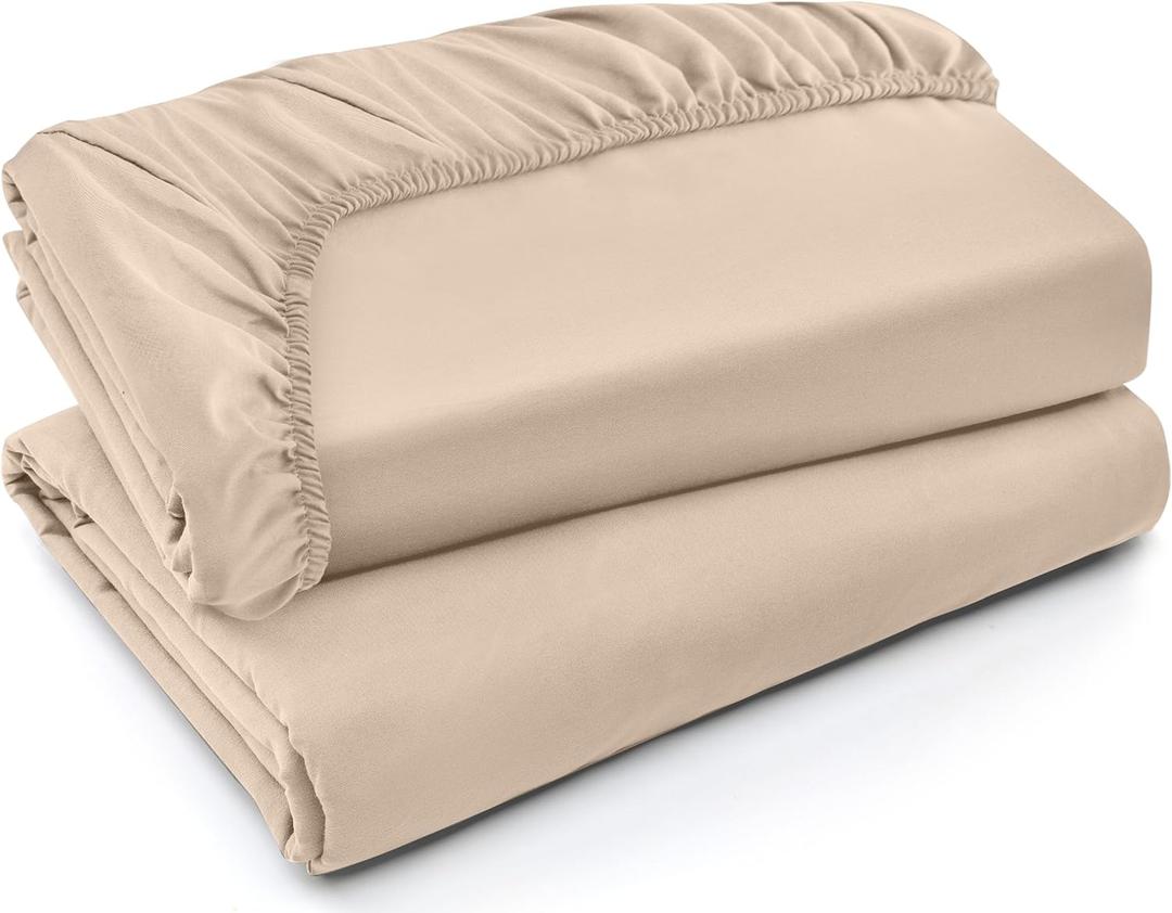 Utopia Bedding Twin XL Fitted Sheets - Bulk Pack of 2 Bottom Sheets - Soft Brushed Microfiber - Deep Pockets - Shrinkage & Fade Resistant - Easy Care (Twin XL, Beige)