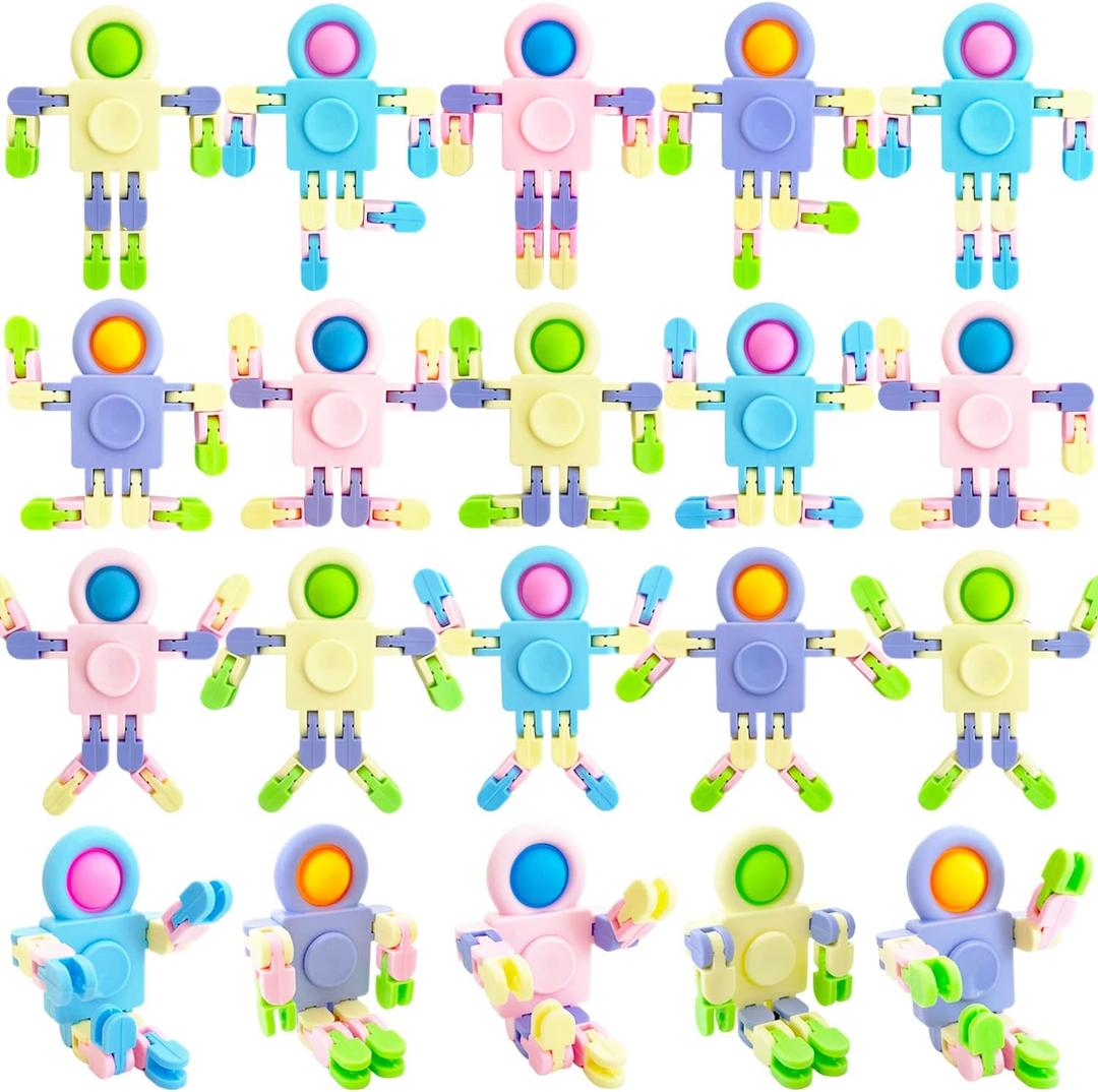 20 Pcs Funny Sensory Fidget Toys, Transformable Chain Robot Finger Toy, Stress Relief Fingertip Gyro Toys for Party Favors, Gifts,Classroom Supplies, Prizes