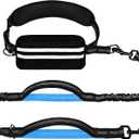 Hands Free Dog Leash with Zipper Pouch, Running Waist Leash for Dog Walking, Adjustable Waist Belt for Large Dogs, Reflective Bungee Design with Two Handle for Hiking, Training, Black