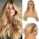 Balayage Highlight Lace Front Wig Human Hair for White Women 4T12/613 13x4 HD Lace Frontal Wigs Pre Plucked 180% Density Chocolate Brown to Bleach Blonde Highlights Brazilian Human Hair Wigs 18 Inch