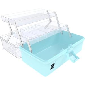 13 inches Craft Organizers and Storage Box, 3-Layers Multifunctional Plastic Sewing Organizing Box with Handle, for Medicine, Art Supply, Makeup, Hair Accessories, Organizer Bins (Blue)