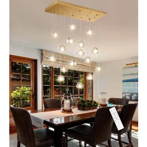 W27.6 x D11.8 x H118 Rectangular Glam Chandelier Bubble Crystal Ceiling Pendant Lights Dimmable High Ceiling Chandeliers Fixtures Adjustable Long Lights Antique Gold