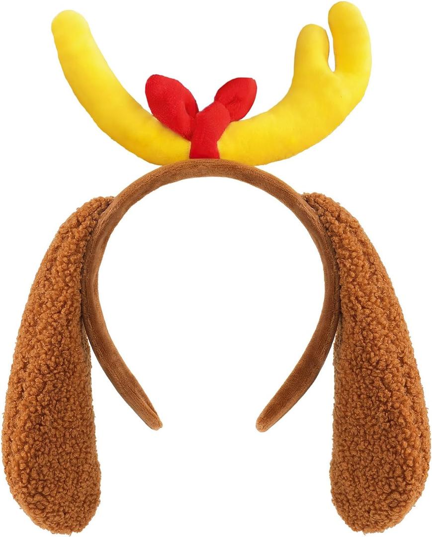 MSZWTDZX Deer Antlers Headband with Dog Ears - Halloween Reindeer Antler Dog Costume Accessories for Women Men Adults, Christmas Reindeer Horn Headpiece Party Favors