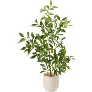 Artificial Potted Plants Indoor, 27" Faux Plants Ficus Leaves Trees with Ceramic Pots, Realistic Fake Plant Indoor Potted for Living Room Office Farmhouse Room Bathroom Bedroom Kitchen Plant Decor