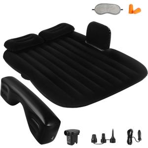 Car Air Mattress Portable Car Bed Back Seat Camping Bed Inflatable Dog Bed for Car Universal SUV Camping Mattress with Car Air Pump 2 Pillows (Black), Full