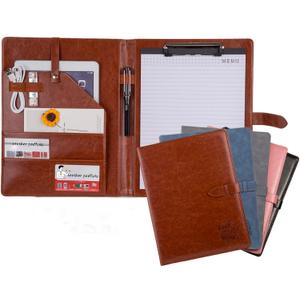 Padfolio Portfolio Leather Binder, Interview Legal Document Organizer, Padfolio Clipboard Folder, Business Card Holder Included 2pcs Letter Sized Writing Pad (Brown)