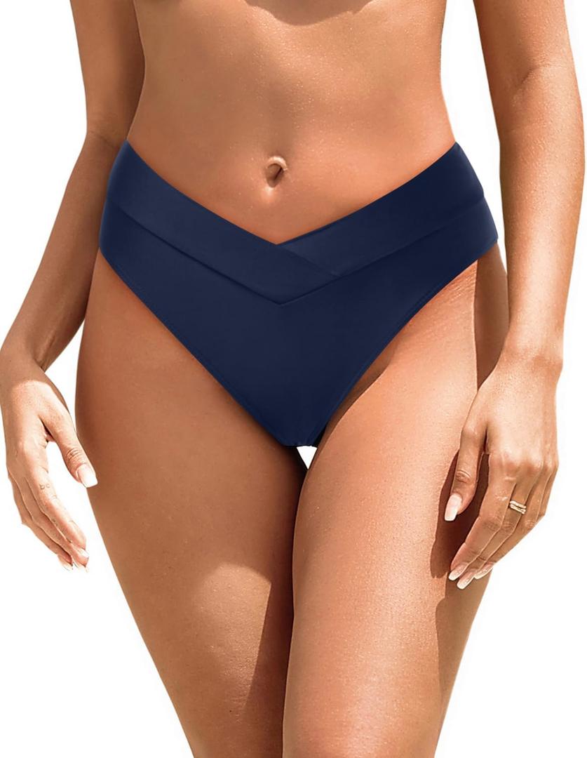 Zmart Women V Cut Cheeky Bikini Bottom - High Cut Bathing Suit Bottom Mid Rise Swim Bottoms Swimsuit (Large)