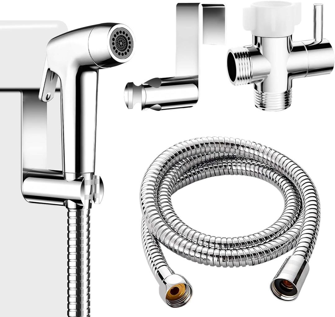 Handheld Toilet Bidet Sprayer for Toilet-Adjustable Water Pressure Control with Bidet Hose for Feminine Wash, Stainless Steel Brushed Nickel Bidet Faucet Cloth Diaper for Baby Wash