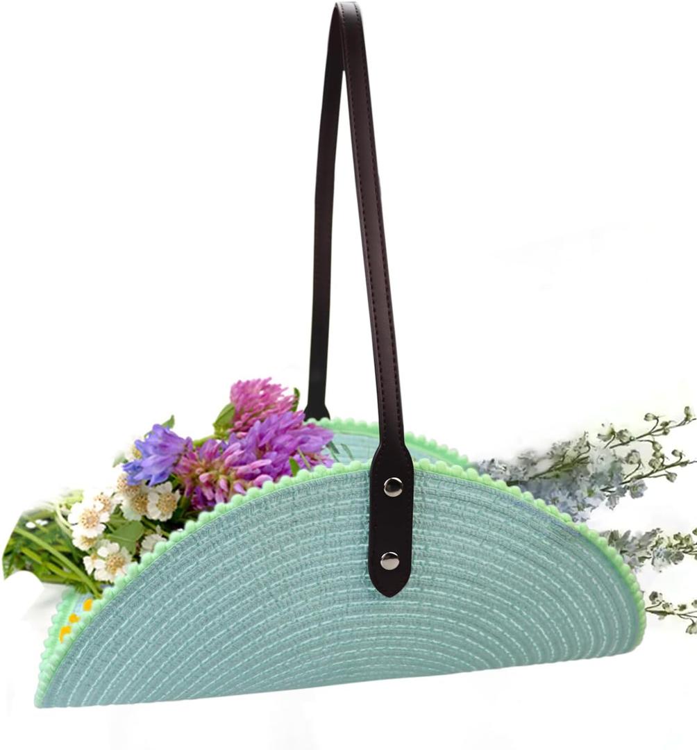 Lightweight Garden Basket - 14 Inch Rustic Harvest Trug with Leather Handle for Flower Gathering, Vegetable Harvesting, Farmhouse Decor or Wedding Centerpiece