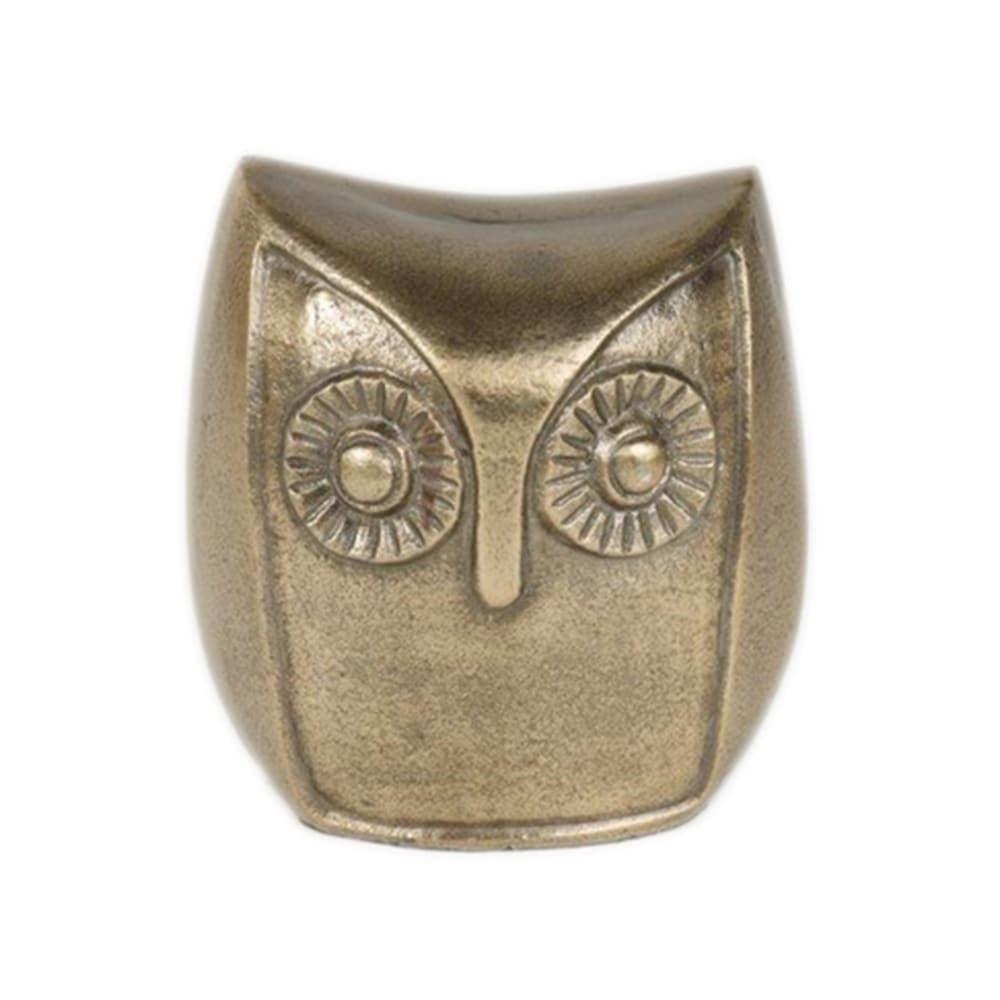 Owl Figurine MCM Paperweight 6" Gold Tone Metal