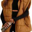 PRETTYGARDEN Women's Puffer Vest Fall Casual Stand Collar Lightweight Sleeveless Zip Up Padded Jackets Outerwear (Brown, M)