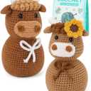 CiyvoLyeen Highland Cow Crochet Kit for Starters Animals Crochet Kit with Step-by-Step Video Tutorials Learn to Crochet Kits Gift Stuffs Crafts for Adults Cattle Lovers DIY Knitting Supplies Set of 2 (Brown)