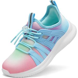 TOTOMONA Boys Sneakers Lace Up Girls Tennis Shoes Lightweight Toddler Slip on Shoes Casual Footwear Pink & Blue Size Toddler 6.5
