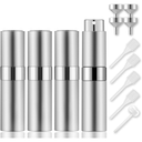 Lil Ray 8ml Portable Mini Perfume Atomizer(4 PCS)，Refillable Empty Small Spray Bottle for Travel, Twist Tpye Pocket Cologne Sprayer (Silver)