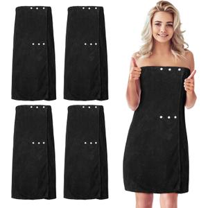 Tigeen 4 Pcs Spa Wrap Towel Wrap for Women Spa Robe with Adjustable Closure Elastic Top Lightweight Wraps for Bath Shower(M,Black)
