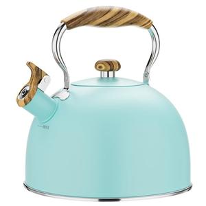 Chefbar 2.6 Quart Tea Kettle Stovetop Whistling for Stove Top, Food Grade Stainless Steel Tea Kettles with Cool Wood Pattern Handle, Blue