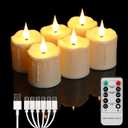 FREEPOWER Rechargeable Flameless LED Votive Candles with Timer Remote - 2'' x 3'' Waterproof Flickering Tealights Candle - Battery Operated Pillar Candles for Wedding, Party and Holiday Decor - 6PCS (Cream)