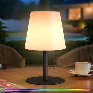 uuffoo Shower Lamp Rechargeable Outdoor Table Lamp Cordless Warm White & RGB Night Light for Patio, Restaurant, Camping, Bathroom Gift for Women, Mom, Grandma H9.8in (Black)