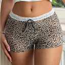 SOLY HUX Women's Leopard Print Shorts Lace Trim Y2k Elastic Low Rise Booty Shorts (M)
