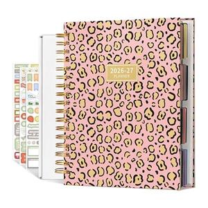 AIMPEAK 2026-2027 Large Planner, 18-Month Calendar Planners 2026-2027, 8"×10", Jan. 2026 - Jun. 2027, Spiral Bound with Stickers, Gift Box & Dividers, Leopard Print