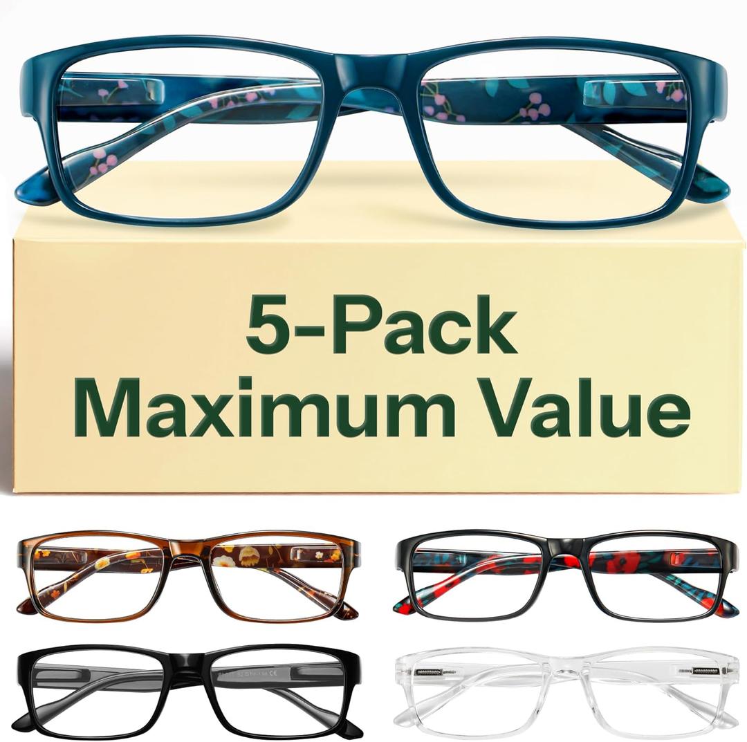 Gaoye 2.5 Professional Reading Glasses for All Day - FSA-HSA - Computer Readers with Blue Light Protection (A2-5 Pack Flower Vibes)