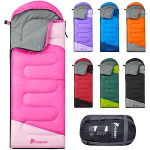 PTEROMY Sleeping Bags for Adults, Lightweight Water Resistant Backpacking Camping Sleeping Bag for Warm Cold Weather, Camping Essentials for Hiking Outdoor Travel (Pink)