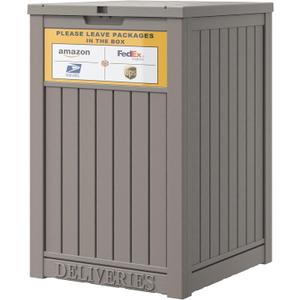 Upgrade 48 Gallon Package Delivery Box for Outside with Sticker Sign, Large Resin Outdoor Package Drop Box For Porch, Outdoor Storage Box with Lockable Secure (Grey)