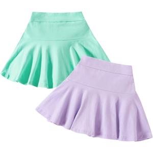 Neutocd Toddler Little Girls Skirts Skorts Elastic Flared Plain Pleated Tennis Skater Skirts for Girls Kids Built in Shorts (3-4T, Green/Purple)