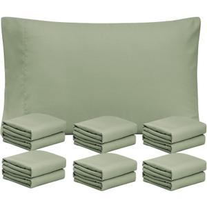 FreshCulture Spa Blue Pillowcases Queen Size 12 Pack - Bulk Pillowcase Set - Envelope Closure - Soft Brushed Microfiber Fabric - 20x30 Inches Pillow Case Set of 12 for Home, Hotels, Schools, Color: Sage Green
