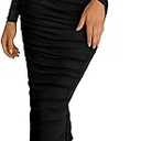 Women's 2026 Fall Long Sleeve Maxi Dress Off Shoulder Mesh Ruched Bodycon Trendy Long Wedding Guest Dresses, M Black