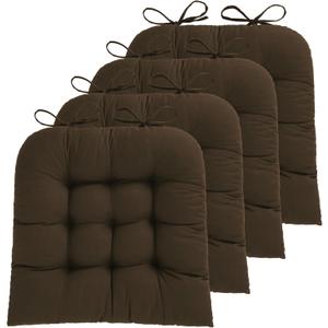 ELFJOY Chair Cushions for Dining Chairs Set of 4 Kitchen Seat Cushion Round Corner Indoor Seat Pad with Ties for Kitchen Living Office Room (Coffee) 17x17 Inch