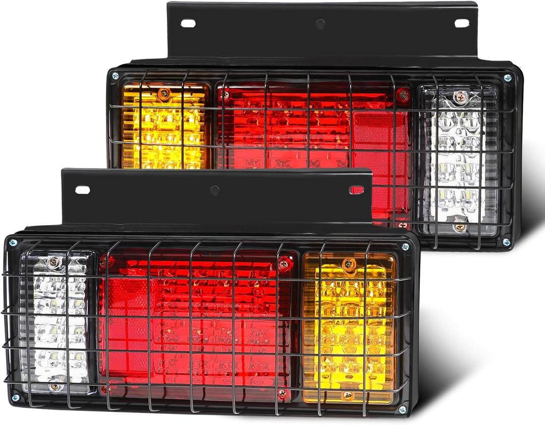 2PCS 40 LED Trailer Tail Light Kit w Iron Net Protection, Turn/Signal/Brake/Reverse/Running Lights, LED Trailer Lights for Isuzu NPR NPR-HD NRR NQR NKR NHR FSR FRR Truck