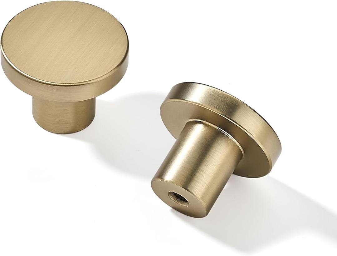 khtumeware 10 Pack Champagne Bronze Cabinet Knobs - 1-1/5 Inch Satin Brass Round Drawer Pulls for Kitchen Cabinet Hardware Dressers Knobs and Closets