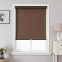 Joydeco 100% Blackout Roller Shades Cordless Blinds for Windows, Free-Stop Shades, UV Protection, Natural Woven Blinds for Home and Office, Light-Proof Aluminum Cover (Coffee, 37" W x 75" H)
