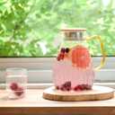60 oz 1.8 L Glass Water Pitcher with Handle and Lid,Hand Blown Glass Pitcher for Coffee, Tea,Juice, Lemonade, and Hot/Cold Beverages, Heat Resistant