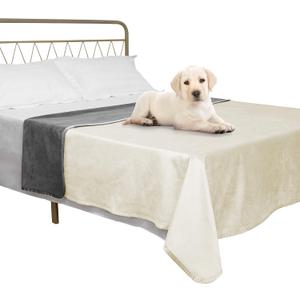 Ameritex Pet Bed Blanket Reversible 100% Waterproof Velvet Super Soft for Sofa and Bed (40x60 Inches, Cream+Grey)