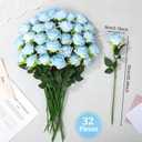 32 Pcs Ice Blue Artificial Roses Fake Flowers, Silk Flowers with Stems for DIY Wedding Bridal Shower Centerpieces Arrangements Tables Decorations