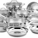 Cuisinart 17-Piece Stainless Steel Cookware Set, Chef's Classic Steel Collection with Pure Aluminum Core for Quick and Even Heat, Cool Grip Handles, Dishwasher Safe, 77-17N