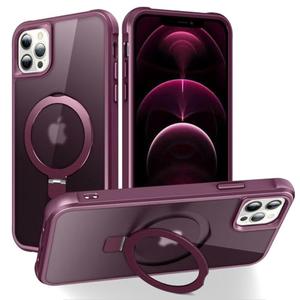 CHAOFEnG Magnetic Compatible with iPhone 12 Pro Max Case with Stand [Military Grade Drop Tested][Compatible with Magnet] Ring Translucent Slim Hard Back Soft Edge, Wine Red