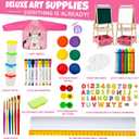 Kids Easel Including 100+ Accessories, Dual-Sided Wooden Easel for Kids Girls Age 3-12 with Magnetic Chalk & Painting Board, Free Height Adjustable Art Easel Supplies for Toddlers (Pink)