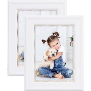 GraduationMall Photo Frame 7x5 Landscape Picture Frames for Home Family Decor,2 Pack Real Glass White with Gold Beading Wall & Tabletop