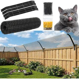 Cat Fence Outdoor Barrier 33FT & Anti Climb Cat Proof Fence Topper | Outdoor Containment Extension System with Netting & 8 Kits for Backyard Wood, Vinyl, Metal & Brick Fences