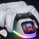 PS5 Controller Charger Station2025 Upgrade Version with 10 LED Mode & RGB Button, Safe Fast Charging and Overcharge Protection Dock for Dualsense PlayStation 5 Controllers