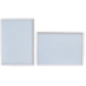 Resin Tray Molds 2pcs Flat Rectangle Silicone Molds for Resin Concrete Slab DIY Crafts, 6.9x5x0.3 Inch