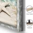 Beach Framed Wooden Pictures Wall Art: Coastal Art Set of 4 Seascape Prints Starfish Pictures Ocean Artwork for Bedroom Overall 36"W x 24"H